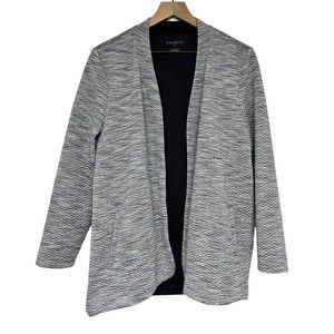 Talbots Womens Open Front Jacket Cardigan Size Large Waffle Textured Gray
